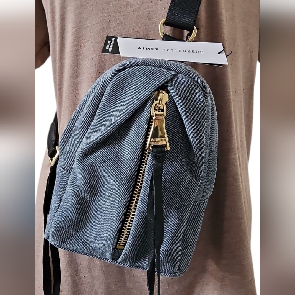 Aimee Kestenberg Denim Leather Belt Bag NWT - Picture 4 of 8